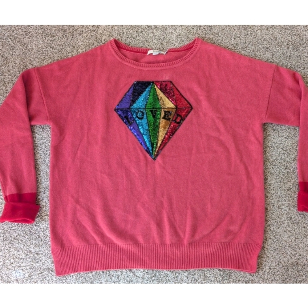 Boden 100% Cashmere Pink Sweater Fits L XL Sequin Diamond Jumper Boyfriend fit
